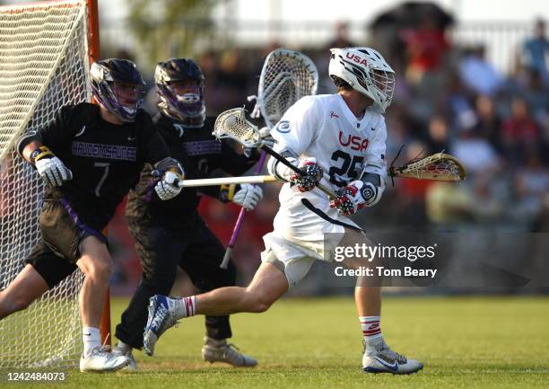 Limerick , Ireland - 13 August 2022; Alex Slusher of USA during the 2022 World Lacrosse Men's U21 World Championship - Pool A match between USA v...