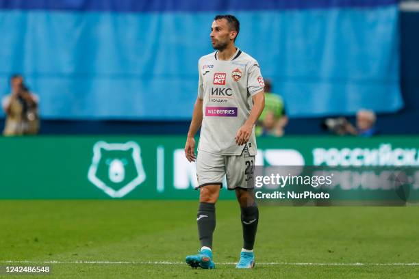 Milan Gajic of CSKA Moscow looks on during the Russian Premier League match between FC Zenit Saint Petersburg and PFC CSKA Moscow on August 13, 2022...