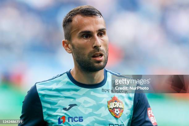 Milan Gajic of CSKA Moscow looks on during the warm-up ahead of the Russian Premier League match between FC Zenit Saint Petersburg and PFC CSKA...