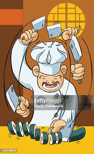 close-up of a chef cutting vegetables - man looking inside mouth illustrated stock illustrations