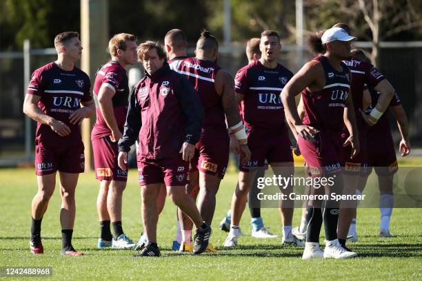 Sea Eagles coach Des Hasler looks on during a Manly Sea Eagles training session at the Sydney Academy of Sport on June 03, 2020 in Sydney, Australia.