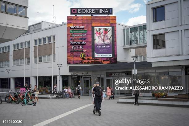 The entrance of a shopping center usually attended by Russian tourists at the city's main square is pictured in Lappeenranta, Finland on August 12,...