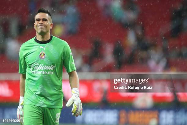 Miguel jimenez goalkeeper of Chivas reacts during the 8th round match between Chivas and Atlas as part of the Torneo Apertura 2022 Liga MX at Akron...