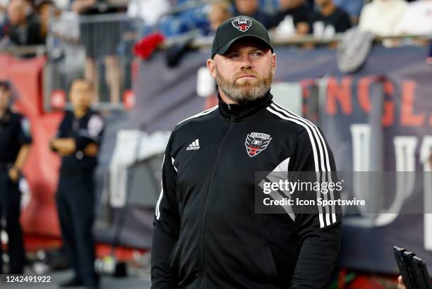 United head coach Wayne Rooney during a match between the New England Revolution and DC United on August 13 at Gillette Stadium in Foxborough,...