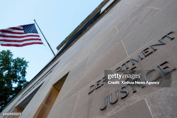 Photo taken on Aug. 11, 2022 shows the U.S. Department of Justice building in Washington, D.C., the United States. The U.S. Department of Justice DOJ...