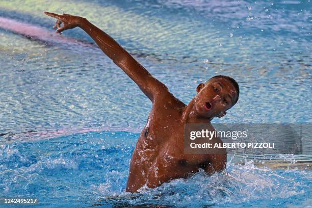 France's Quentin Rakotomalala competes in the Men's Artistic Swimming Solo Free Final on August 14, 2022 during the LEN European Aquatics...