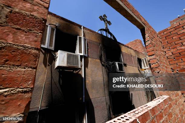 Picture shows the damage at the Abu Sifin church located in the densely populated Imbaba neighbourhood west of the Nile river, part of Giza...