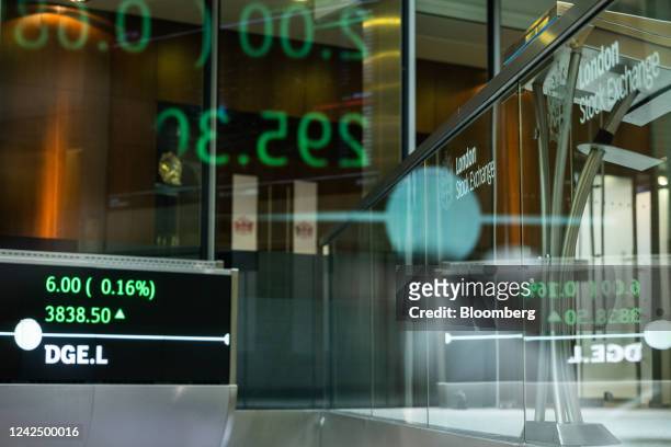 Share index board in the atrium of the London Stock Exchange Group Plc's offices in London, UK, on Friday, Aug. 12, 2022. London Stock Exchange Plc...