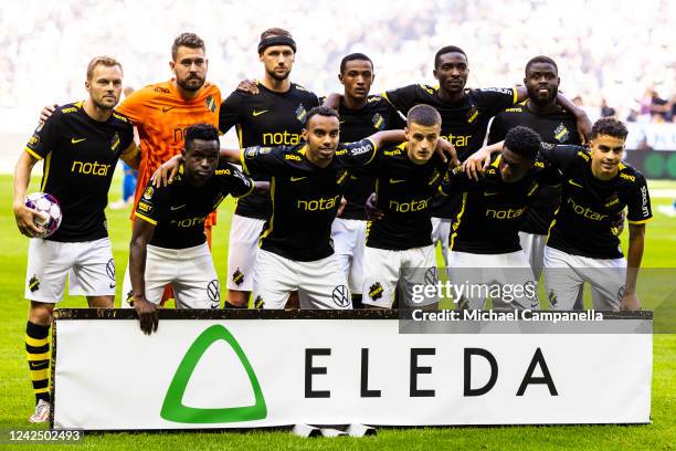 AIKs starting eleven during an Allsvenskan match between AIK and IFK Varnamo at Friends Arena on August 14, 2022 in Solna, Sweden.