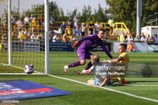 Ben Whitfield of Barrow AFC fails to convert an opportunity during the Sky Bet League 2 match between Sutton United and Barrow at the Knights...