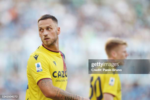 Marko Arnautovic of FC Bologna looks on during the Serie A match between SS Lazio and Bologna FC at Stadio Olimpico on August 14, 2022 in Rome, Italy.