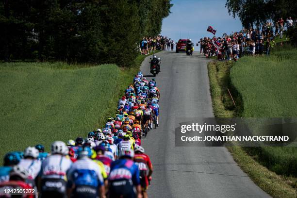 The peloton rides during the 159,1 km fourth and final stage of the Arctic Race of Norway between Trondheim and Trondheim in Norway on August 14,...