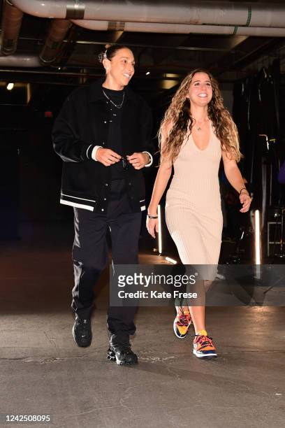Diana Taurasi of the Phoenix Mercury arrives to the arena prior to the game against the Chicago Sky on August 14, 2022 at Footprint Center in...