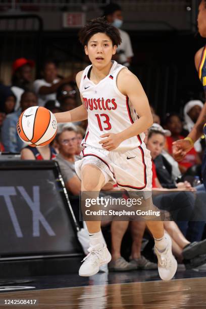 Rui Machida of the Washington Mystics handles the ball during the game against the Indiana Fever on August 14, 2022 at Entertainment & Sports Arena...
