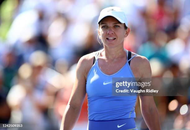 Simona Halep of Romania celebrates her victory over Beatriz Haddad Maia of Brazil following the singles final of the National Bank Open, part of the...