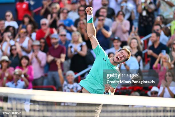 Pablo Carreno Busta of Spain jumps up in the air as he celebrates his victory against Hubert Hurkacz of Poland in the final round during Day 9 of the...