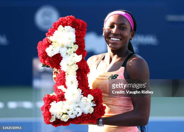 Coco Gauff of the United States becomes the new World Number One doubles tennis player following the doubles final of the National Bank Open, part of...