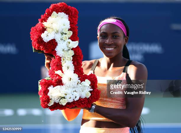 Coco Gauff of the United States becomes the new World Number One doubles tennis player following the doubles final of the National Bank Open, part of...