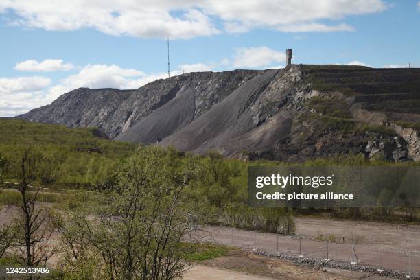 June 2022, Sweden, Kiruna: Exterior view of the world's largest underground iron ore mine Kiirunavaara in Kiruna, northern Sweden. Due to the...