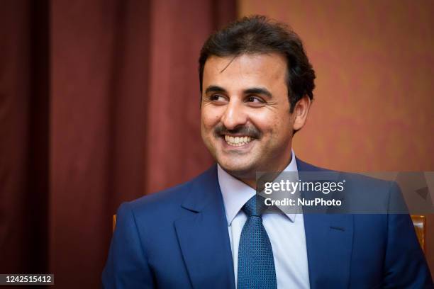 Emir of Qatar Tamim bin Hamad Al Thani at Chancellery of the Prime Minister in Warsaw, Poland on May 5, 2017