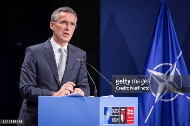 Secretary General of NATO, Jens Stoltenberg during the press conference at NATO Summit in Warsaw, Poland, on July 9, 2016