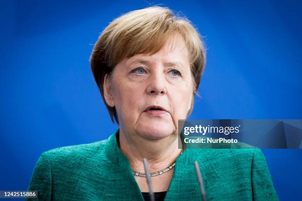 German Chancellor Angela Merkel during a news conference in Federal Chancellery in Berlin, Germany on February 16, 2018