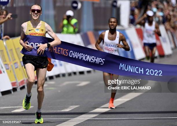 German Richard Ringer wins the men marathon race on the first day of the Athletics European Championships, at Munich 2022, Germany, on Monday 15...