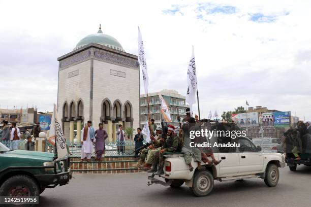 Taliban and their supporters held a demonstration in support of the first anniversary of the Taliban rule in Kandahar, Afghanistan on August 15, 2022.