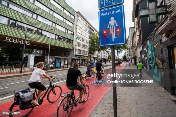 Illustration picture shows the Turnhoutsebaan, a street with bicycle priority in Borgerhout, one of the districts of the city of Antwerp, Monday 15...