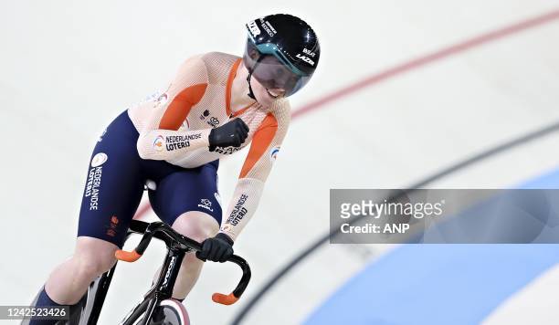 Laurine van Riessen in action during the track cycling on the fifth day of the Multi-European Championship. The German city of Munich will host a...