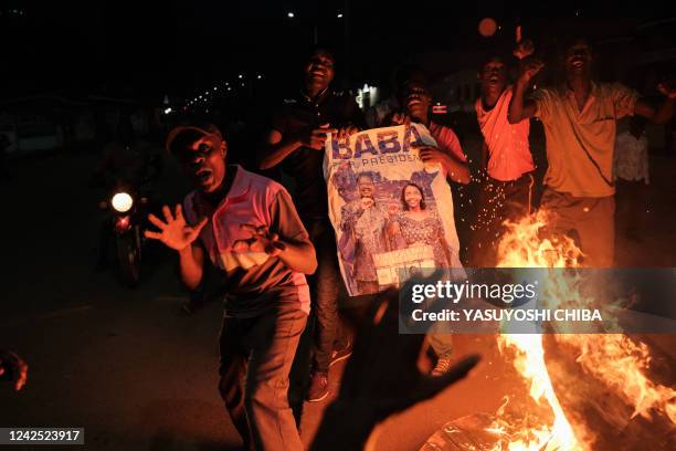 Supporters of Azimio la Umoja presidential candidate Raila Odinga protest the results of Kenya's general election in Kisumu, western Kenya on August...