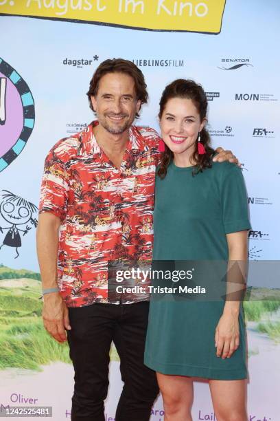 Oliver Mommsen and Katia Fellin attend the Mein Lotta-Leben - Alles Tschaka mit Alpaka! premiere at CinemaxX Dammtor on August 14, 2022 in Hamburg,...