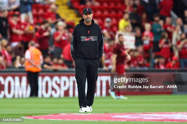 Jurgen Klopp the head coach / manager of Liverpool during the Premier League match between Liverpool FC and Crystal Palace at Anfield on August 15,...