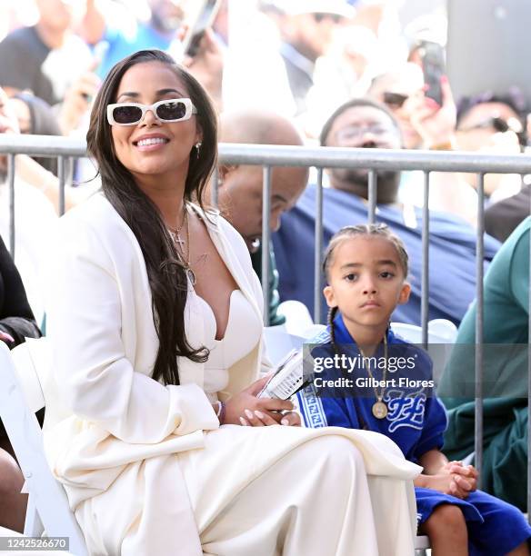 Lauren London and son Kross Ermias Asghedom at the star ceremony where Nipsey Hussle is being posthumously honored with a star on the Hollywood Walk...