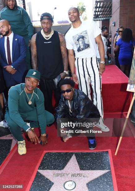 Isaiah Thomas, YG, Roddy Ricch, Russell Westbrook at the star ceremony where Nipsey Hussle is being posthumously honored with a star on the Hollywood...