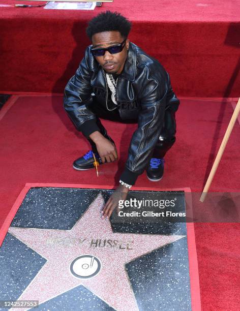 Roddy Ricch at the star ceremony where Nipsey Hussle is being posthumously honored with a star on the Hollywood Walk of Fame on August 15, 2022 in...