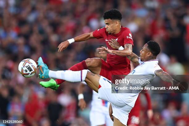 Luis Diaz of Liverpool and Nathaniel Clyne of Crystal Palace during the Premier League match between Liverpool FC and Crystal Palace at Anfield on...