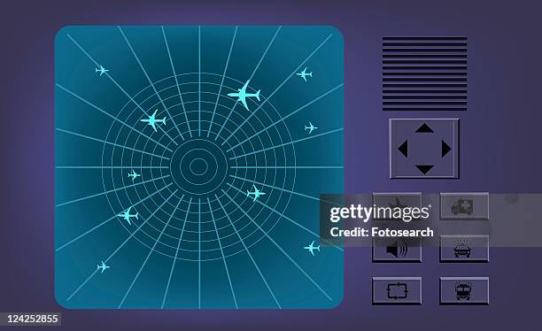 ilustrações, clipart, desenhos animados e ícones de close-up of airplanes on a radar screen - mode