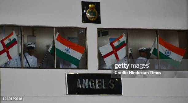 Indian Navy personnel during the 75th Independence Day parade at the Western Naval Command, on August 15, 2022 in Mumbai, India.