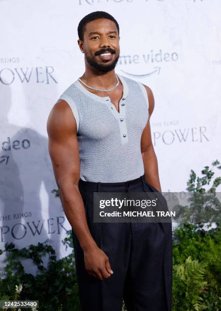 Actor Michael B. Jordan attends the premiere of Prime Video's "The Lord of the Rings: The Rings of Power" at Culver Studios on August 15, 2022 in Los...