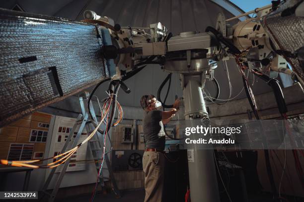 Mr. Jan Rybak, head of the LOS working on his daily research by using the double coronagraph inside the dome of the Lomnicky Observatory Station run...