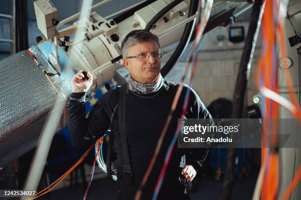 Mr Jan Rybak, head of the LOS standing next to a double coronagraph inside the dome of the Lomnicky Observatory Station run by the Astronomical...