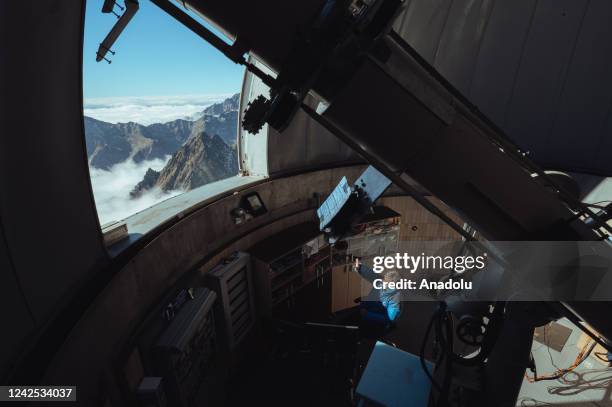 Mr. Jan Rybak, head of the LOS working on his daily research by using the double coronagraph inside the dome of the Lomnicky Observatory Station run...