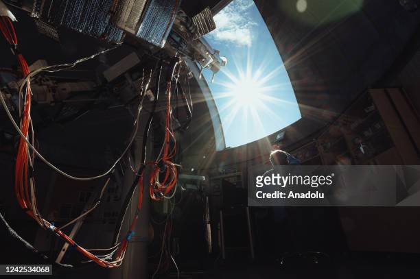 Mr. Jan Rybak, head of the LOS working on his daily research by using the double coronagraph inside the dome of the Lomnicky Observatory Station run...