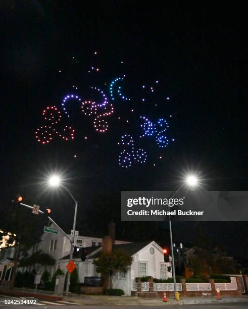 Drone show lights up the after party for the Los Angeles premiere of the Prime Video series "Lord of the Rings: The Rings of Power" held at The...