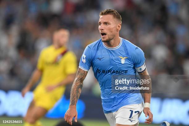 Ciro Immobile of SS Lazio celebrates after scoring the goal of 2-1 during the Serie A football match between SS Lazio and Bologna FC. Lazio won 2-1...