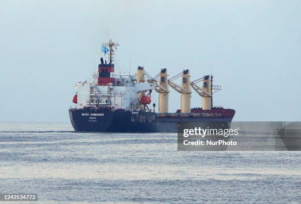 Chartered bulk carrier Brave Commander ship under the flag of Lebanon carrying more than 23,000 tonnes of wheat cargo of the humanitarian food aid...