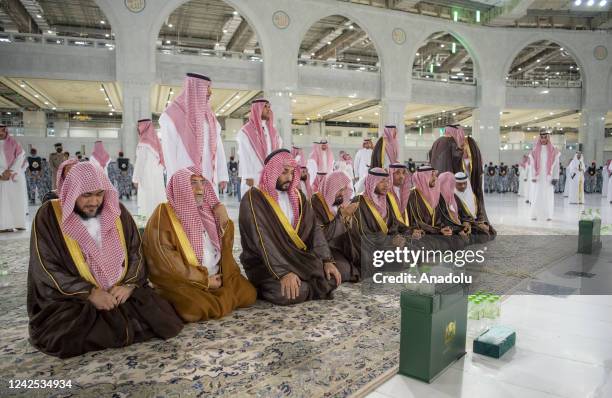 Saudi Arabian Crown Prince Mohammed bin Salman Al Saud performs a prayer while taking part in the traditional cleaning of Kaaba, held as a ceremony,...