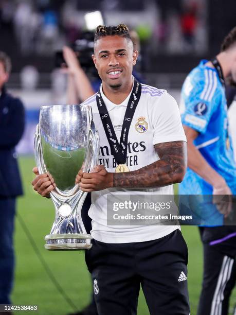 Mariano Diaz of Real Madrid celebrating the victory with the trophy during the UEFA Super Cup match between Real Madrid v Eintracht Frankfurt at the...