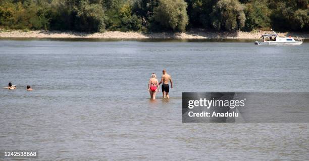 The riverbed emerges due to the unusual low water level of River Danube in Novi Sad, Serbia August 06, 2022.